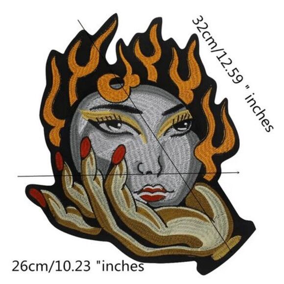 Large Embroidered Americana Crystal Ball Fire Woman Applique Iron-on 13"x 10" - Picture 1 of 1